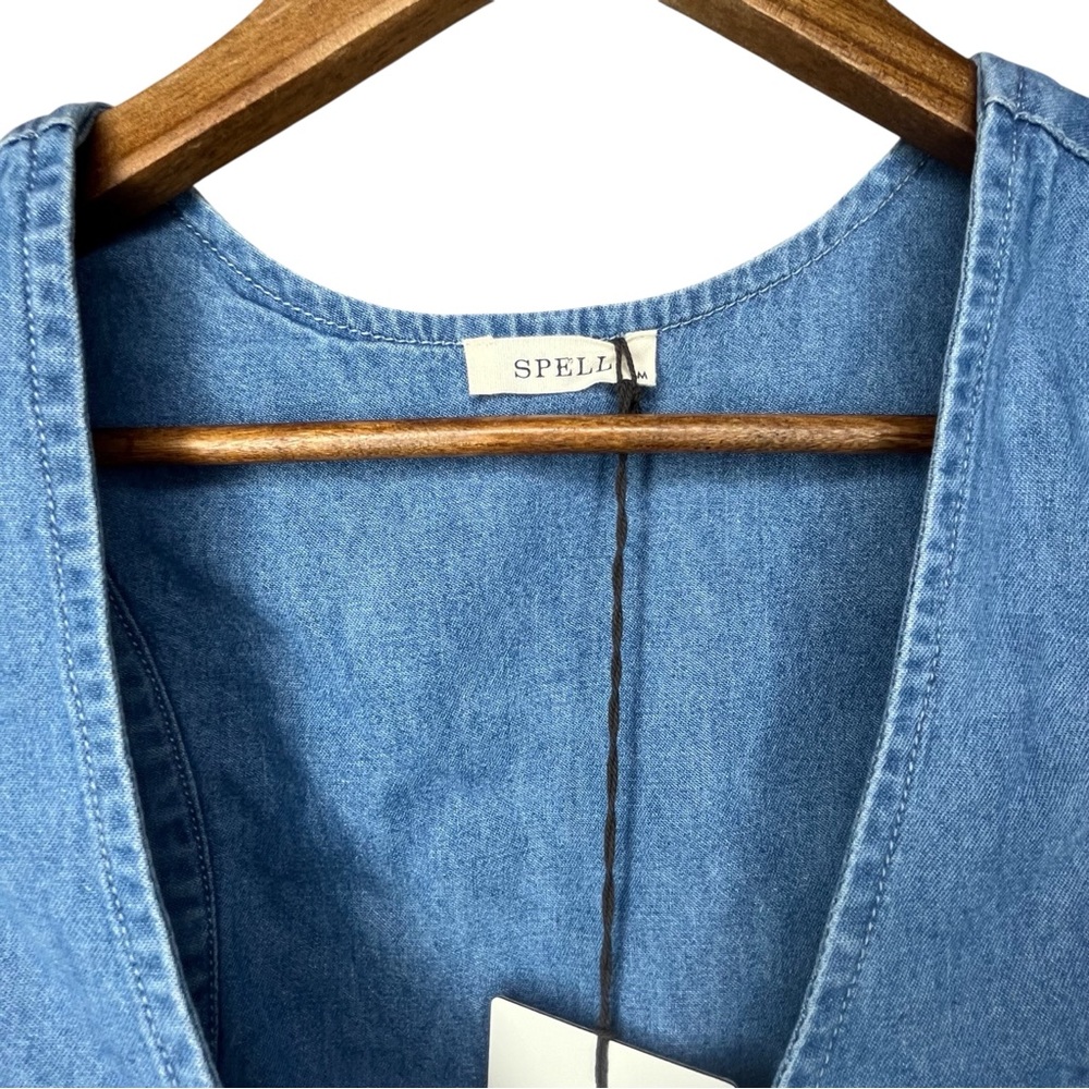 Spell Bombshell Chambray Denim Vest Button Front Western Boho Festival - Picture 7 of 9